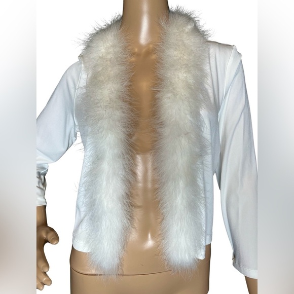New!! Calvin Klein Cream Crop Open Fur Long Sleeve Cardigan Sweater Sz Medium - Picture 3 of 9
